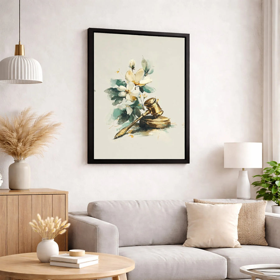 Judge Gavel Canvas Print | Watercolor Floral Legal Art | Gallery-Wrapped Premium Canvas | Attorney Graduation Gift or Law Office Decor