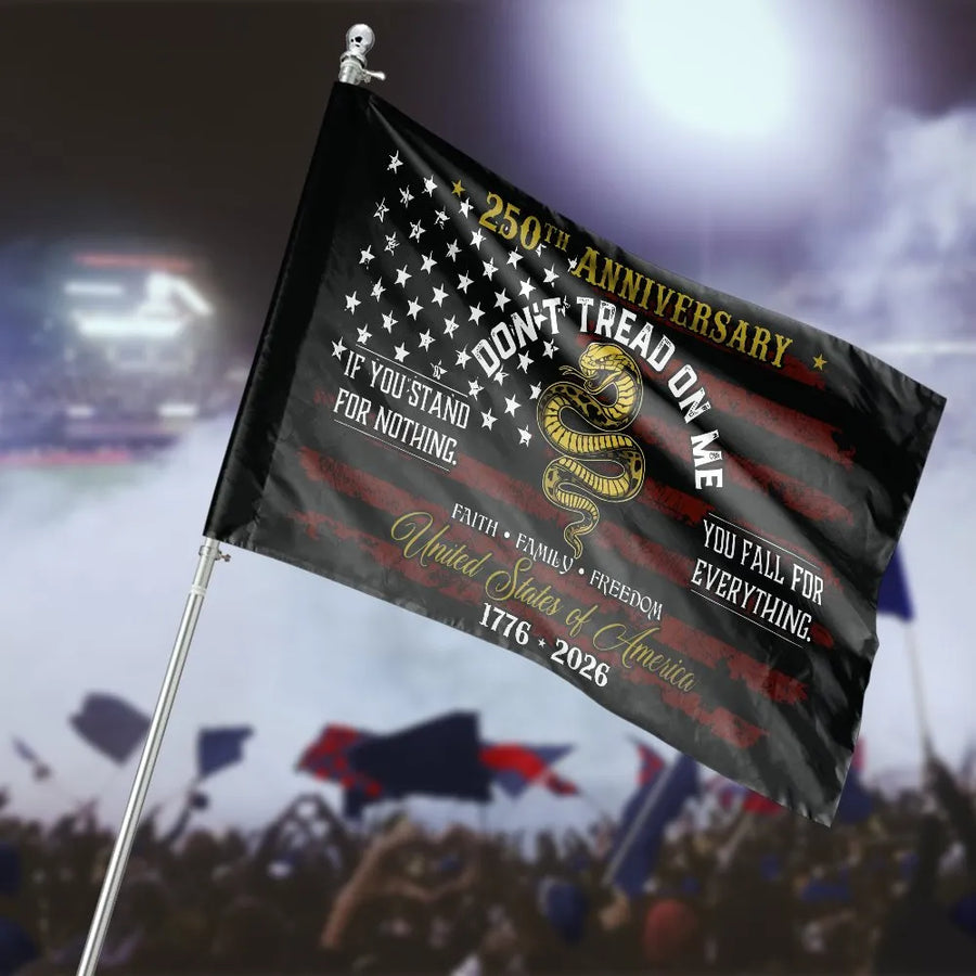 USA 250th Anniversary House Flag | Don't Tread On Me Gadsden Snake | Weather-Resistant Polyester Banner | Patriotic Home Decor Gift