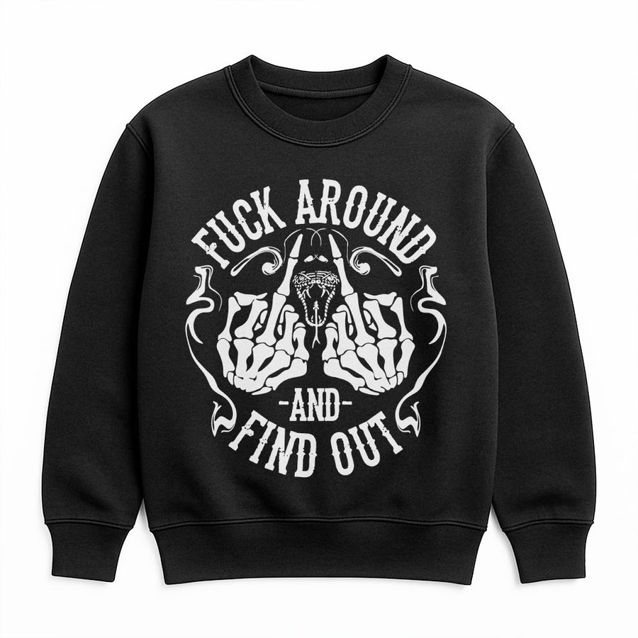 Fuck Around And Find Out Sweatshirt | Skeleton Middle Finger Graphic | Premium Unisex Fleece | Sarcastic Gift For Men And Women