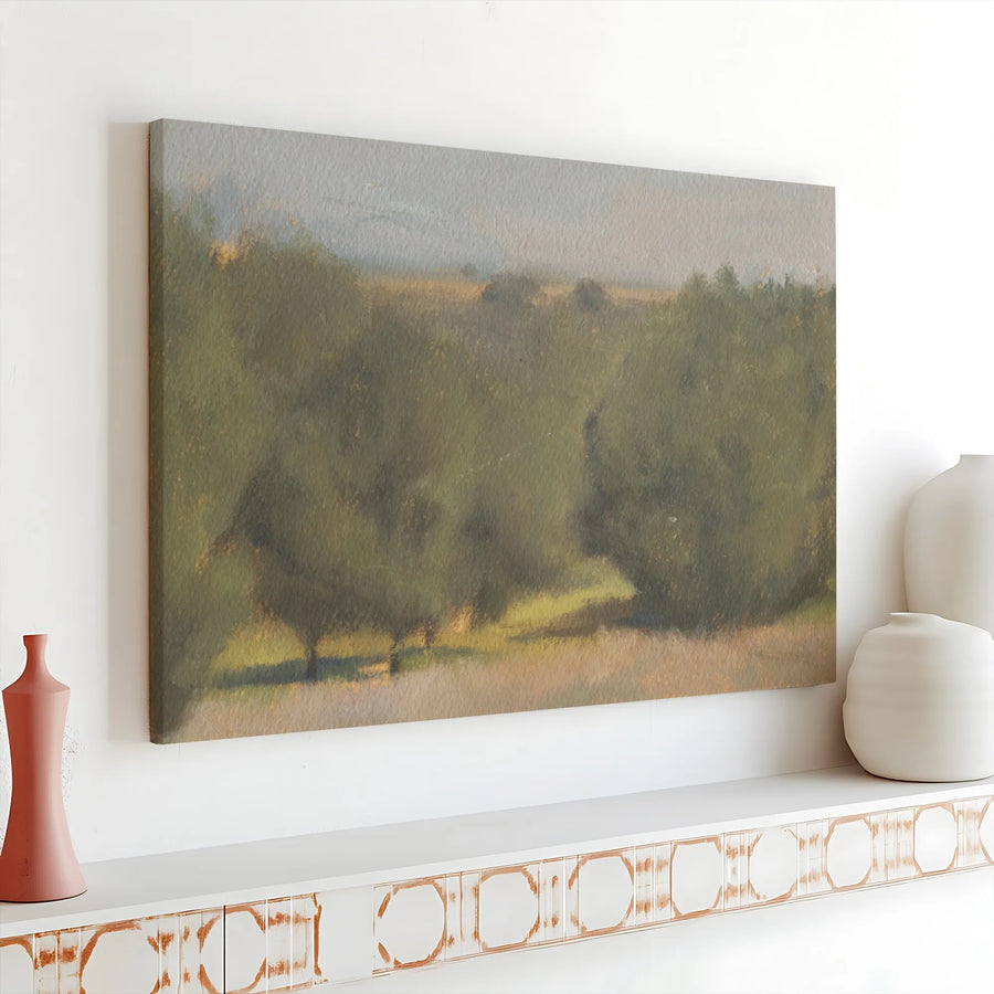 Impressionist Landscape Canvas Art | Muted Olive Grove Painting Print | Premium Gallery Wrapped Wall Decor | Modern Farmhouse Living Room Gift