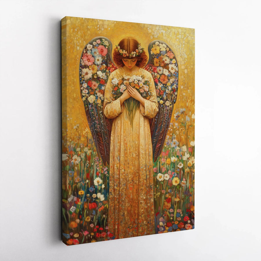 Angel Wall Art | Floral Angel Wings in Wildflower Meadow | Premium Gallery Wrapped Canvas | Spiritual Home Decor Gift
