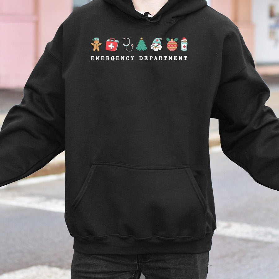 Emergency Department Christmas Hoodie | Festive ER Nurse Graphic | Cotton-Blend Comfort | Cute Medical Staff Gift For Her Or Him