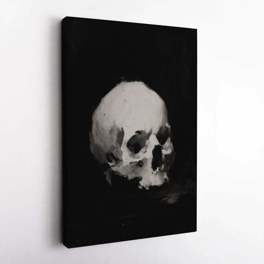 Skull Canvas Wall Art | Painterly Black and White Human Skull Print | 1.25-Inch Thick Premium Gallery Canvas | Gothic Home Decor & Office Art