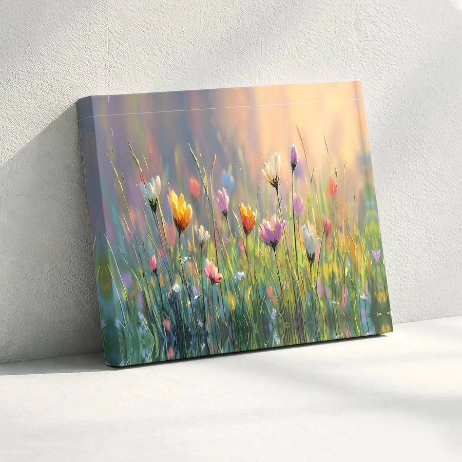 Wildflower Meadow Canvas Print | Soft Pastel Botanical Wall Art | Premium Fade-Resistant Gallery Wrap | Modern Nature Home Decor