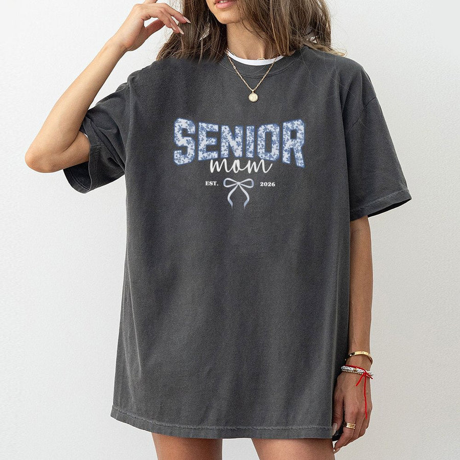 Senior Mom 2026 T-Shirt | Floral Coquette Bow Graphic Tee | Premium 100% Cotton Apparel | Graduation Gift for High School Senior Mom