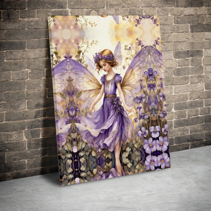 Fairy Canvas Wall Art | Whimsical Violet Flower Fairy Illustration | Premium Gallery Wrapped Canvas | Nursery Decor Gift for Girls
