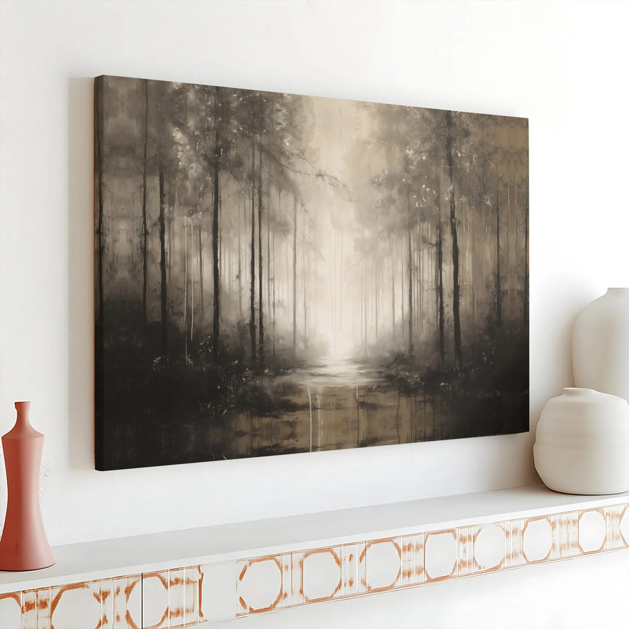 Misty Forest Canvas Wall Art | Abstract Landscape Painting Print | Premium Thick Gallery Wrap | Modern Rustic Home Decor Gift