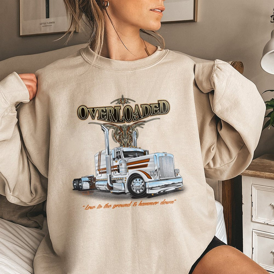 Overloaded Semi Truck Graphic Sweatshirt | Vintage Big Rig Chrome Art | Premium Cotton Blend Crewneck | Gift for Truckers & Diesel Mechanics
