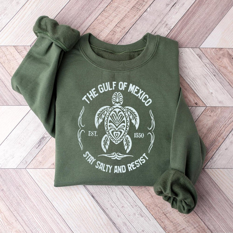 Gulf of Mexico Sea Turtle Sweatshirt | Tribal Ocean Graphic Print | Premium Cotton Blend | Coastal Gift for Nature Lovers
