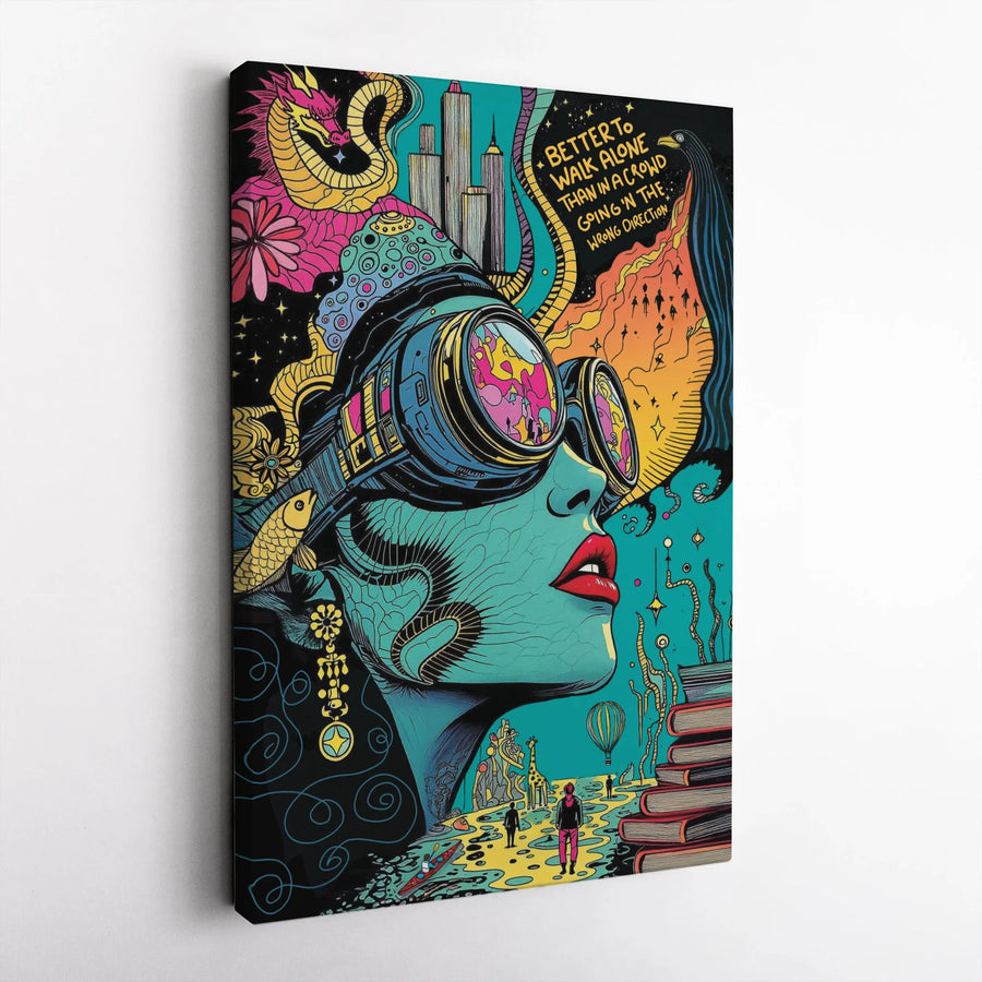 Psychedelic Canvas Wall Art | Visionary Woman with Inspirational Quote | Premium Gallery-Wrapped Canvas | Unique Home & Office Decor Gift