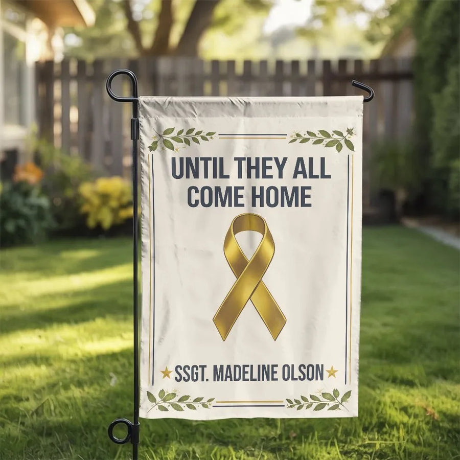 Military Deployment Garden Flag | Until They All Come Home Yellow Ribbon | Double Sided Weather Resistant Polyester | Support Our Troops Gift for Military Families