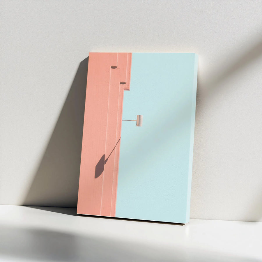 Minimalist Architecture Vertical Canvas | Pastel Pink and Blue Geometric Art | Premium Gallery Wrap Canvas | Modern Home Decor Gift