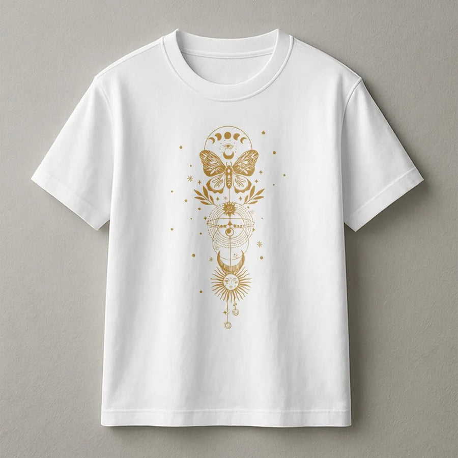 Celestial T-Shirt | Vintage Sun Moon & Moth Graphic | Soft Cotton Blend | Witchy Boho Astrology Gift for Women