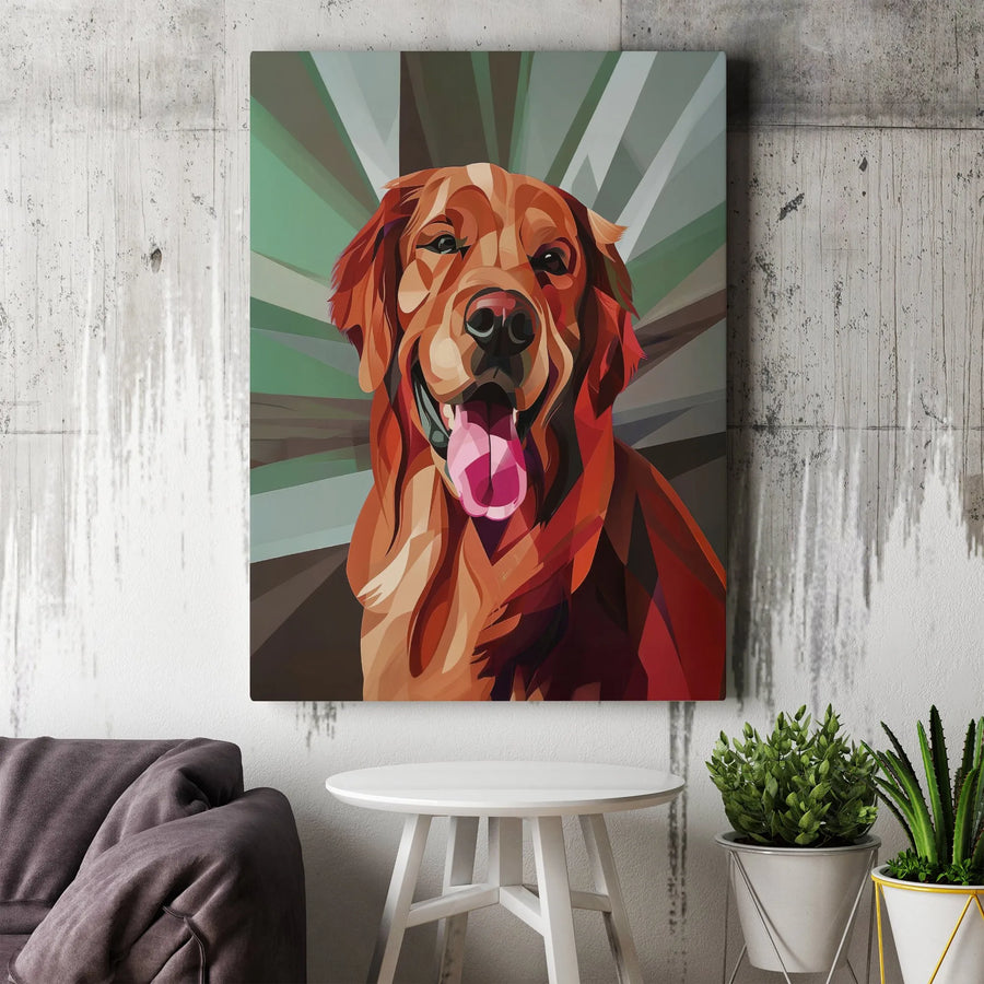 Golden Retriever Canvas Wall Art | Geometric Dog Portrait Print | Premium Fade-Resistant Gallery Wrap | Modern Home Decor Gift for Dog Lovers