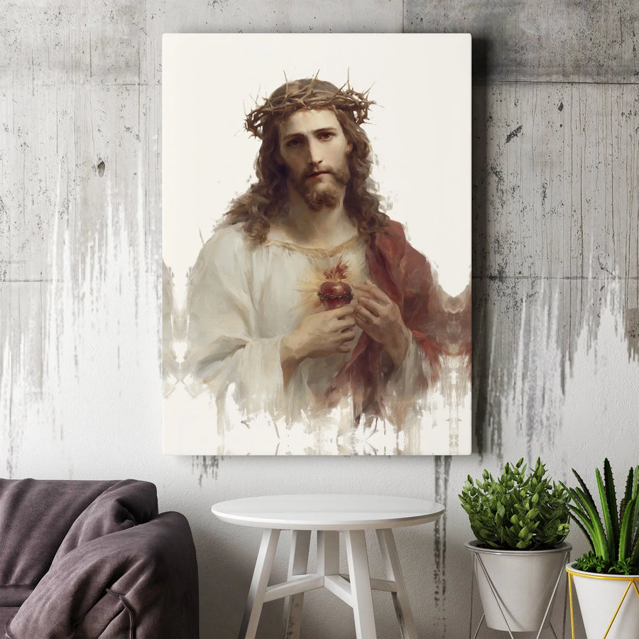 Sacred Heart of Jesus Canvas | Religious Wall Art with Crown of Thorns | Premium Gallery Wrap Decor | Catholic Christian Home Gift