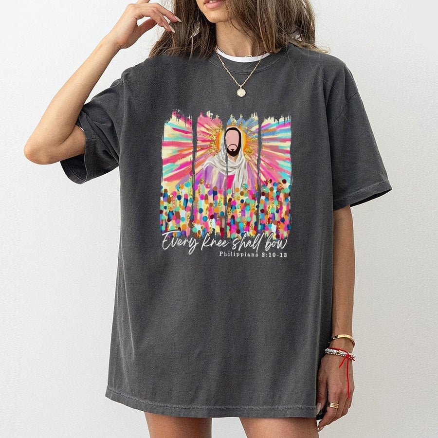 Every Knee Shall Bow T-Shirt | Christian Jesus Bible Verse Graphic | Premium 100% Cotton Apparel | Religious Faith Gift for Men and Women