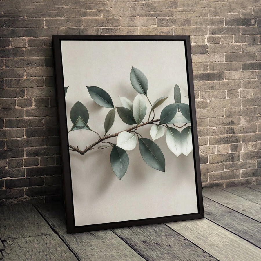 Minimalist Botanical Canvas Wall Art | Sage Green Leaf Branch Print | Premium Gallery-Wrapped 1.25" Frame | Modern Farmhouse Living Room Decor