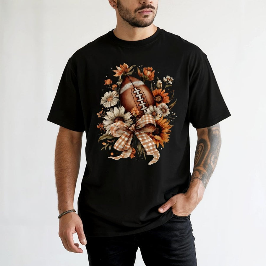 Floral Football T-Shirt | Fall Aesthetic Sports Graphic | 100% Cotton Premium Tee | Game Day Gift for Her
