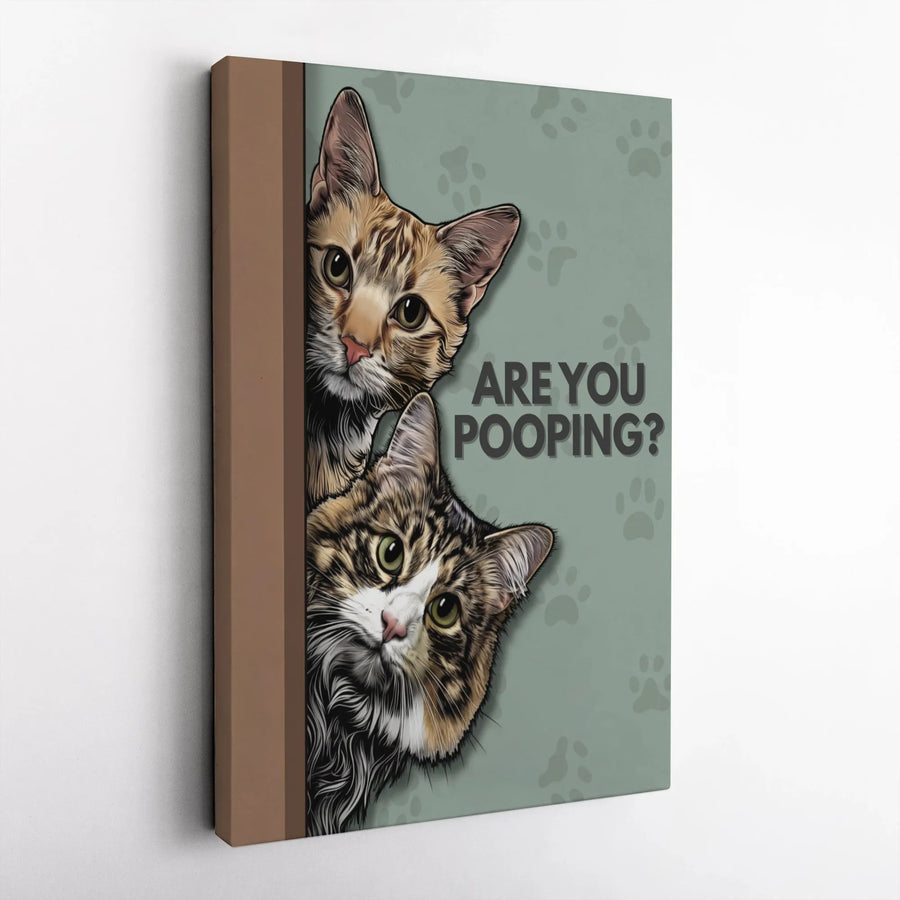 Funny Cat Bathroom Wall Art | Are You Pooping Cute Kitten Poster | Premium Gallery-Wrapped Canvas Print | Humorous Home Decor Gift