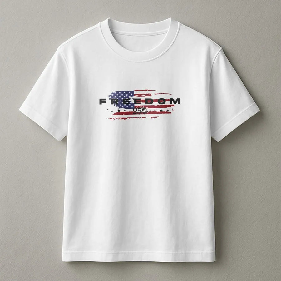 Freedom 250 T-Shirt | Distressed American Flag Graphic | 100% Cotton Premium Tee | Patriotic USA Gift for Men and Women