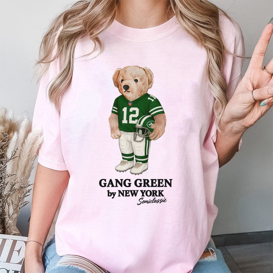 Gang Green By New York Semiclassic Teddy Bear Wearing A Green New York Jets Football Uniform With The Number 12 T-Shirt