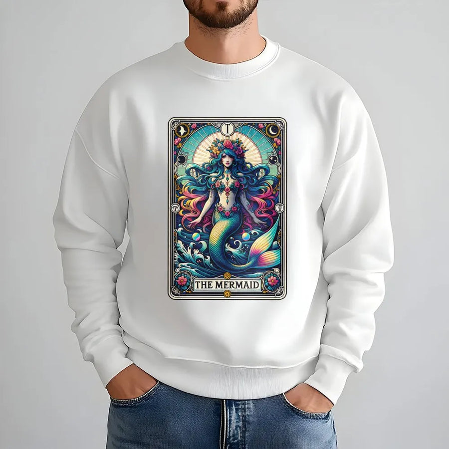 Mermaid Tarot Card Sweatshirt | Vintage Mystic Ocean Graphic | Premium Cotton Blend Sweatshirt | Gift for Tarot Reader & Witchy Aesthetic
