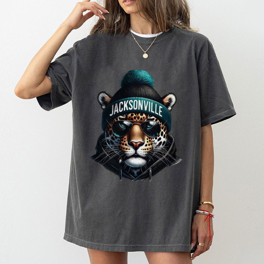 Jacksonville With Cool Jaguar Mascot Wearing Beanie And Sunglasses T-Shirt