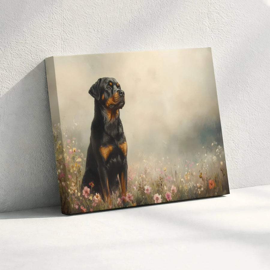 Rottweiler Wall Art | Impressionist Wildflower Field Portrait | Premium Gallery-Wrapped Canvas | Dog Lover Home Decor Gift
