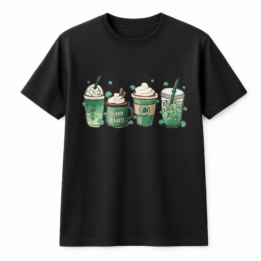 St Patrick's Day Coffee T-Shirt | Lucky A Latte Shamrock Graphic | Premium Soft Cotton Tee | Cute Irish Coffee Lover Gift For Her
