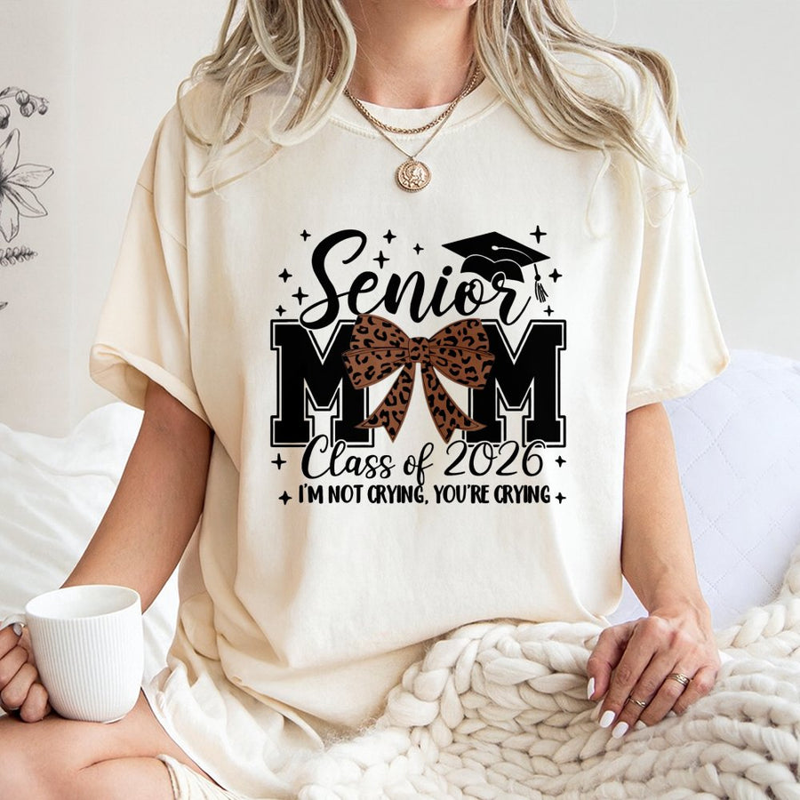 Senior Mom 2026 T-Shirt | Leopard Bow Graduation Graphic | 100% Cotton Premium Tee | Proud Mama Gift Class of 2026