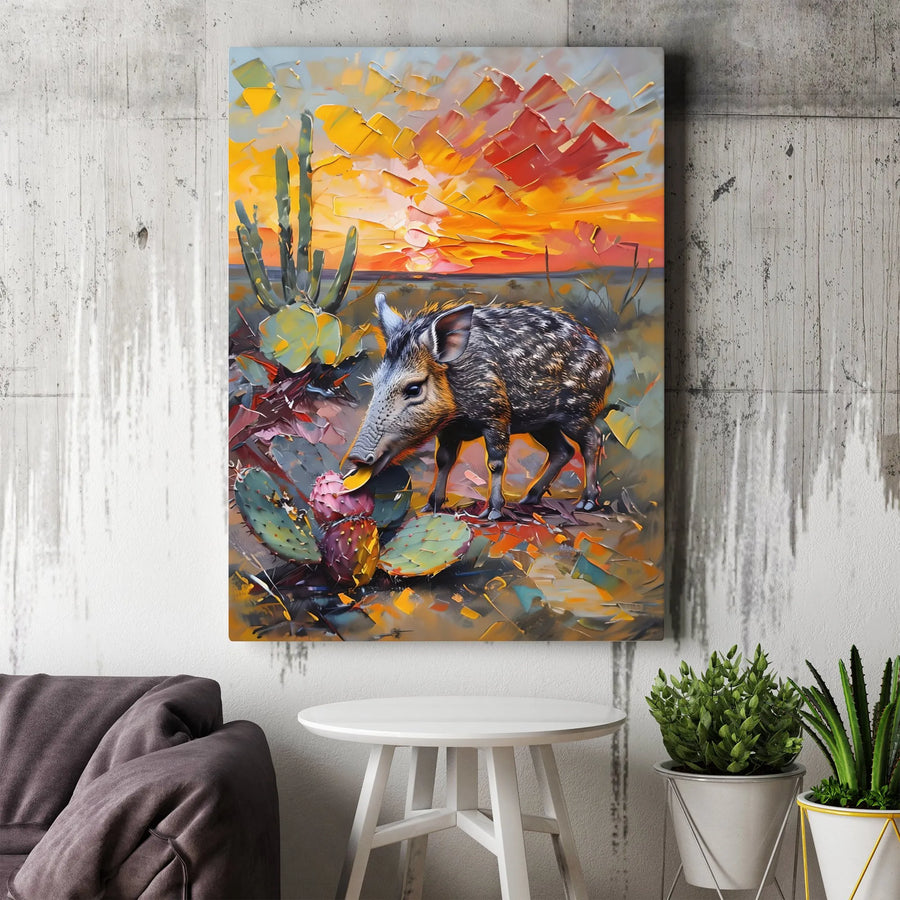 Javelina Wall Art | Desert Sunset Impasto Oil Painting Style | Premium 1.25" Gallery Canvas | Southwest Home Decor Gift