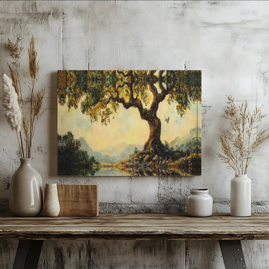 Tree of Life Canvas Wall Art | Vintage Landscape Oil Painting Style | Premium Gallery Wrapped Canvas | Living Room & Office Decor Gift