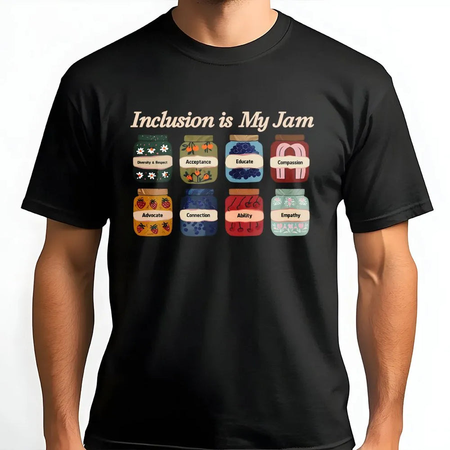 Inclusion Is My Jam T-Shirt | Retro Jam Jar Graphic | Premium Cotton Blend | Gift for Special Education Teacher
