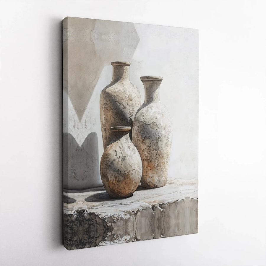 Rustic Vases Canvas Wall Art | Minimalist Earth Tone Still Life Painting | Thick Gallery Wrap Canvas | Modern Farmhouse Kitchen & Living Room Decor
