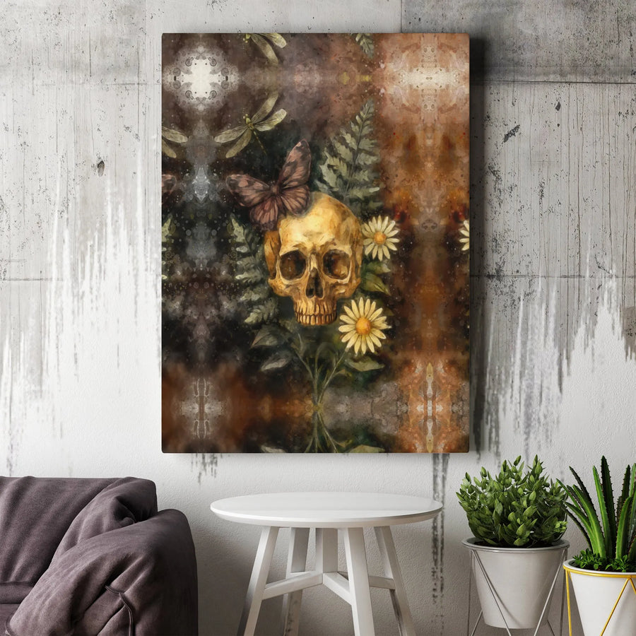 Skull Wall Art Print | Gothic Botanical Butterfly Canvas | Premium Gallery Wrapped Decor | Moody Nature Gift for Home Office