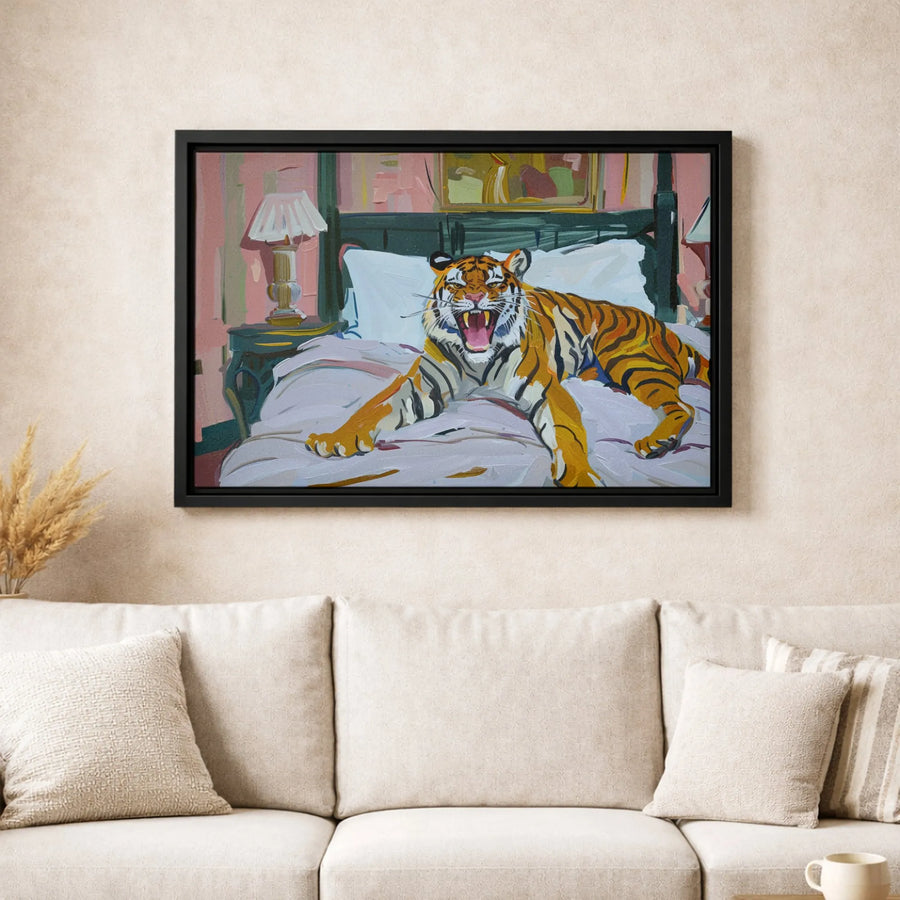 Roaring Tiger Oil Painting Canvas | Expressionist Animal Bedroom Wall Art | Premium Gallery-Wrapped Print | Unique Home Decor Gift for Animal Lovers