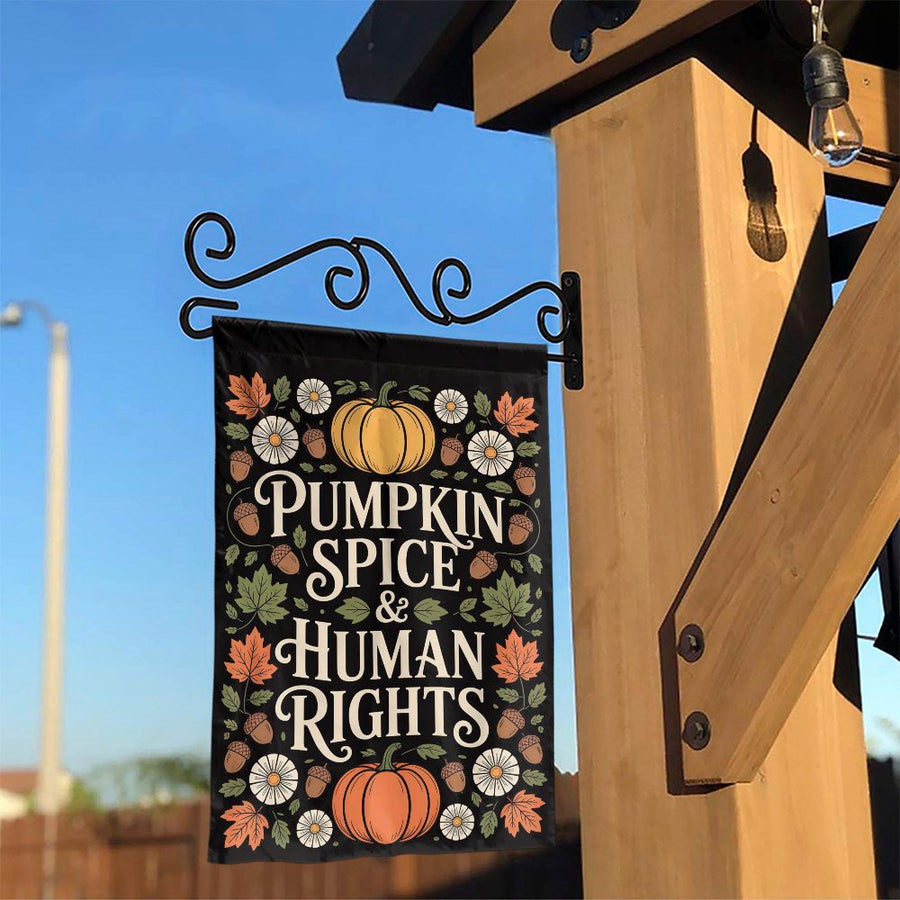Pumpkin Spice & Human Rights Garden Flag | Autumn Seasonal Decor | Weather-Resistant Polyester | Fall Outdoor Yard Gift