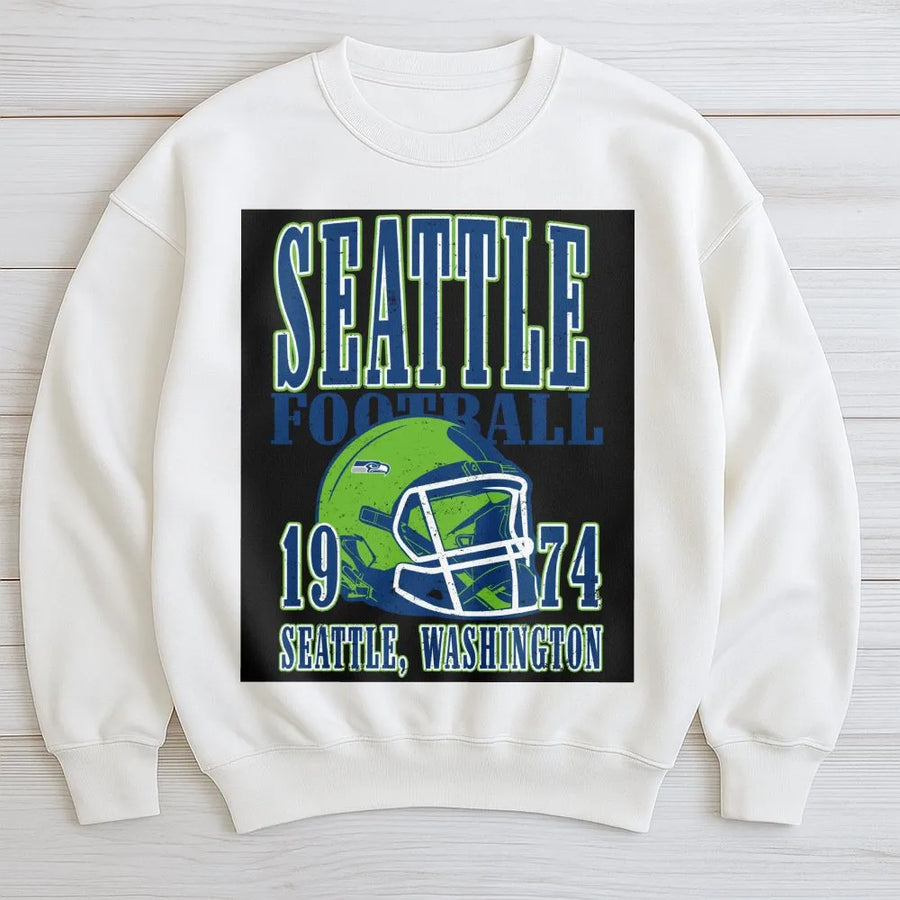 Seattle Football 1974 Seattle, Washington Vintage Seahawks Football Helmet Sweatshirt