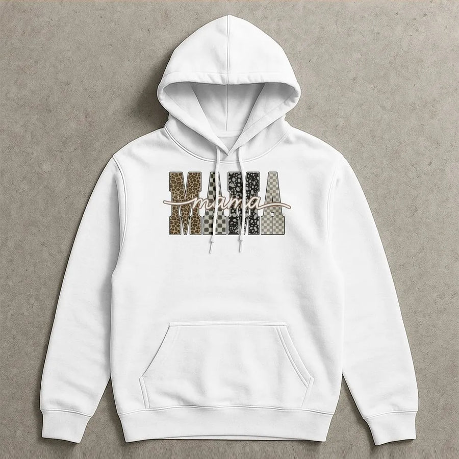 Checkered Mama Hoodie | Retro Leopard Print Block Letter Design | Soft Cotton Blend Sweatshirt | Mother's Day Gift for Mom