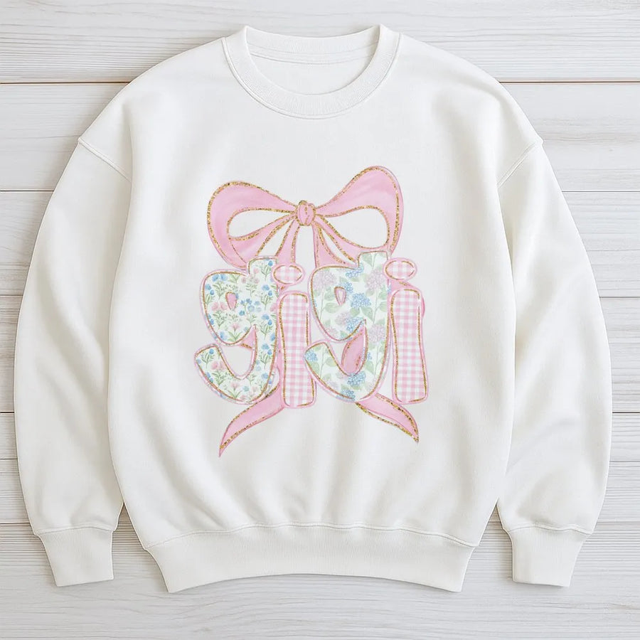 Gigi Sweatshirt | Coquette Bow Floral Graphic | Premium Cotton Blend | Mother's Day Gift for Grandma, Baby Announcement