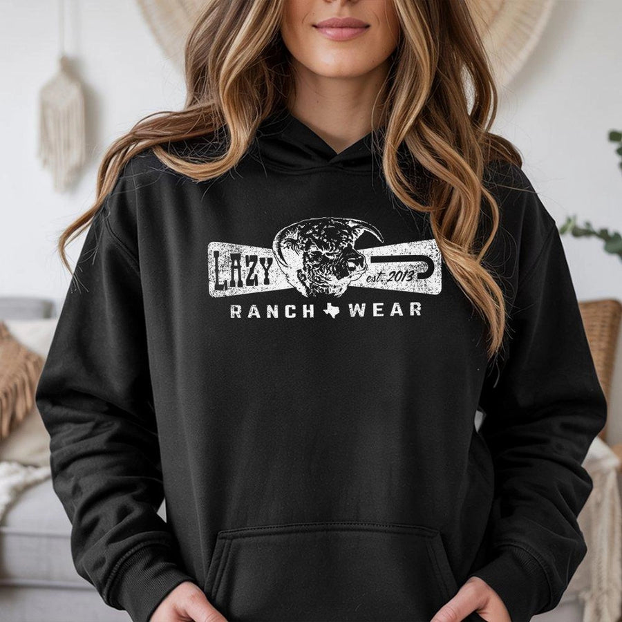 Western Ranch Hoodie | Distressed Bull Skull Graphic Print | Premium Cotton-Blend Pullover | Rustic Gift for Country Style Men and Women