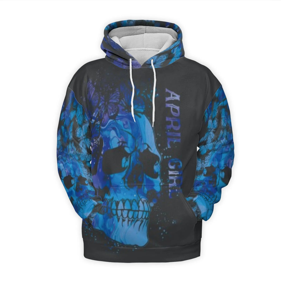 April Girl I Am The Storm Hoodie | Blue Butterfly Skull 3D Print | Premium Polyester Fleece | Birthday Gift For Her