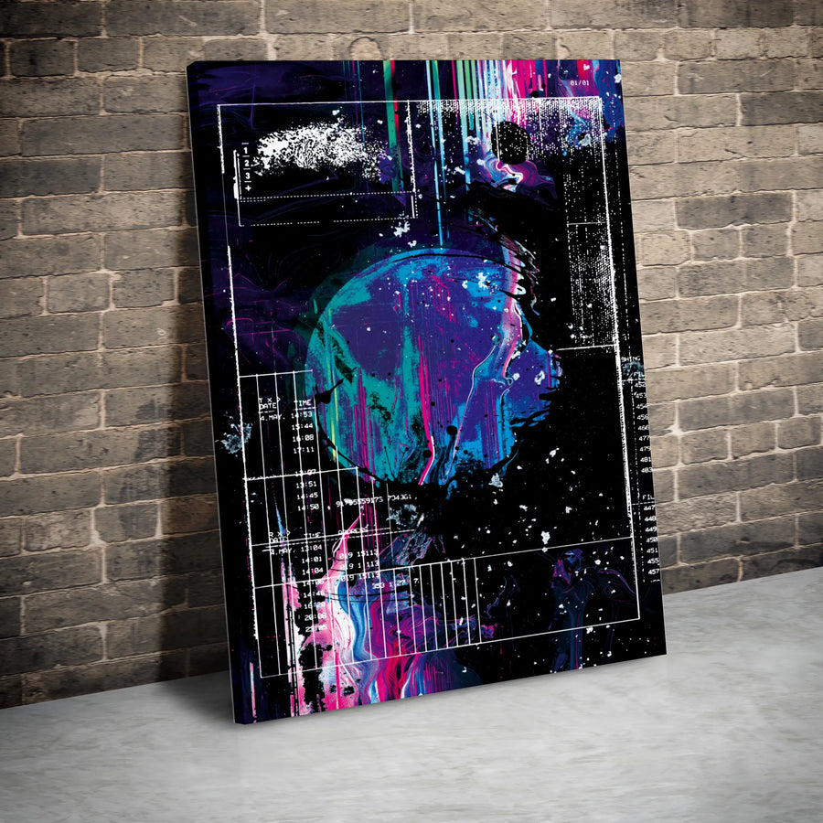 Abstract Piggy Bank Canvas Art | Cyberpunk Glitch Data Grid Print | Premium 1.25 Inch Gallery Wrap | Modern Home Office Decor Gift