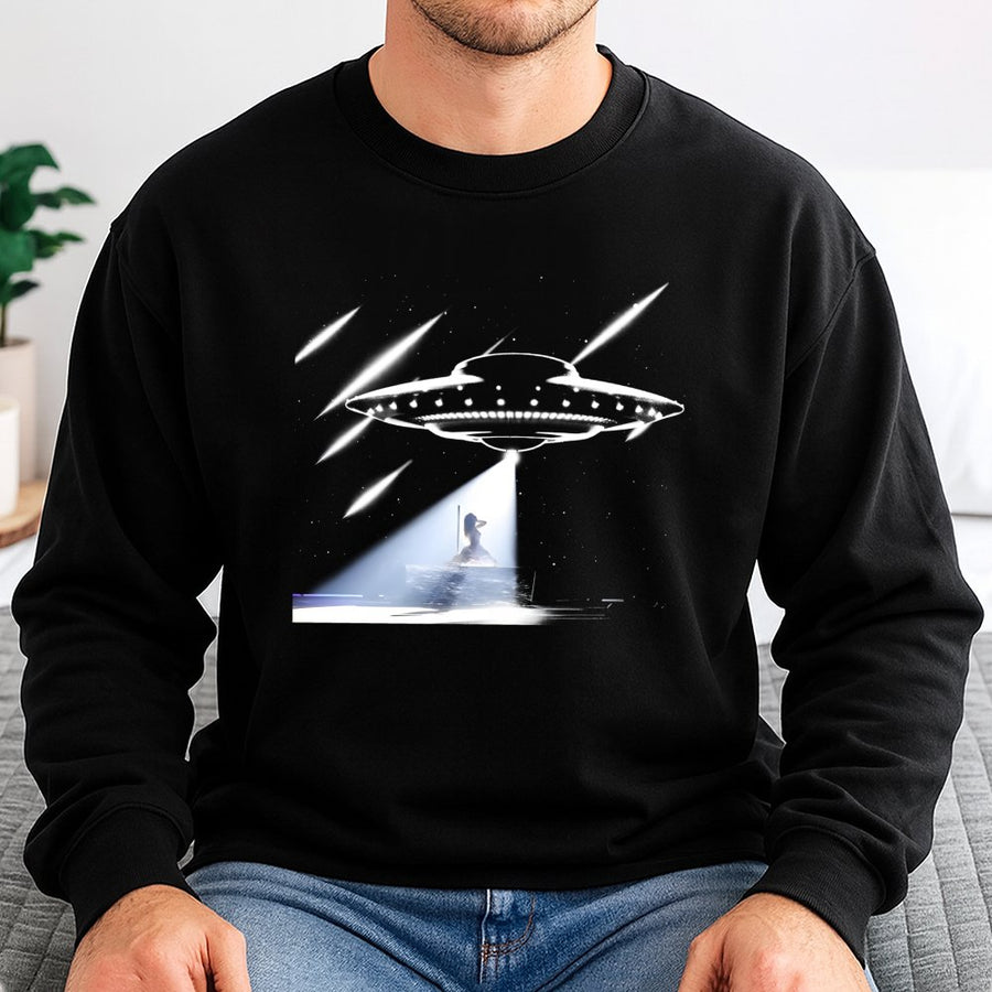 UFO Abduction Sweatshirt | Alien Space Graphic Print | Premium Cotton Blend Crewneck | Trendy Music Fan Gift for Women and Men