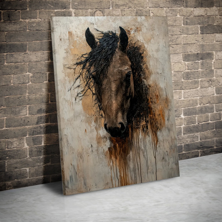 Abstract Horse Canvas Wall Art | Textured Oil Painting Style Print | Premium 1.25-inch Thick Gallery Wrap | Equestrian Home Office Decor Gift