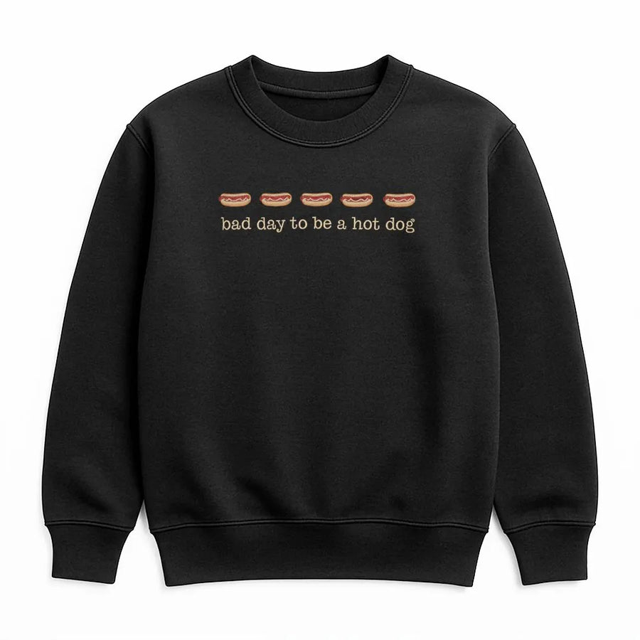 Hot Dog Sweatshirt | Funny Bad Day To Be A Hot Dog Graphic | Premium Cotton Blend Crewneck | Gift For Foodie Lover