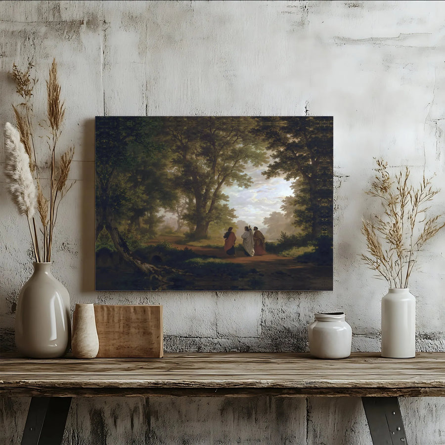The Walk To Emmaus Canvas Wall Art | Robert Zünd Religious Painting | Premium Gallery Wrap Print | Christian Home Decor Gift