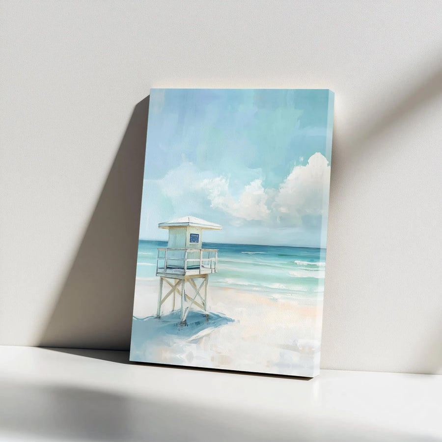Lifeguard Tower Canvas Wall Art | Serene Beach Painting Print | Premium Gallery Wrapped Canvas | Coastal Home Decor Gift