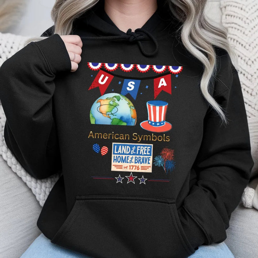 Patriotic USA Graphic Hoodie | Land Of The Free Independence Day Design | Soft Cotton Blend | Gift For Americans