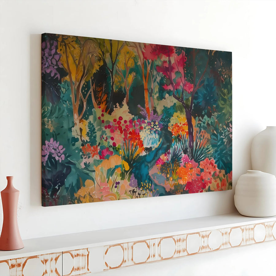 Abstract Forest Canvas Art | Colorful Botanical Wall Decor | Premium 1.25" Gallery Wrap | Modern Nature Landscape Gift for Living Room